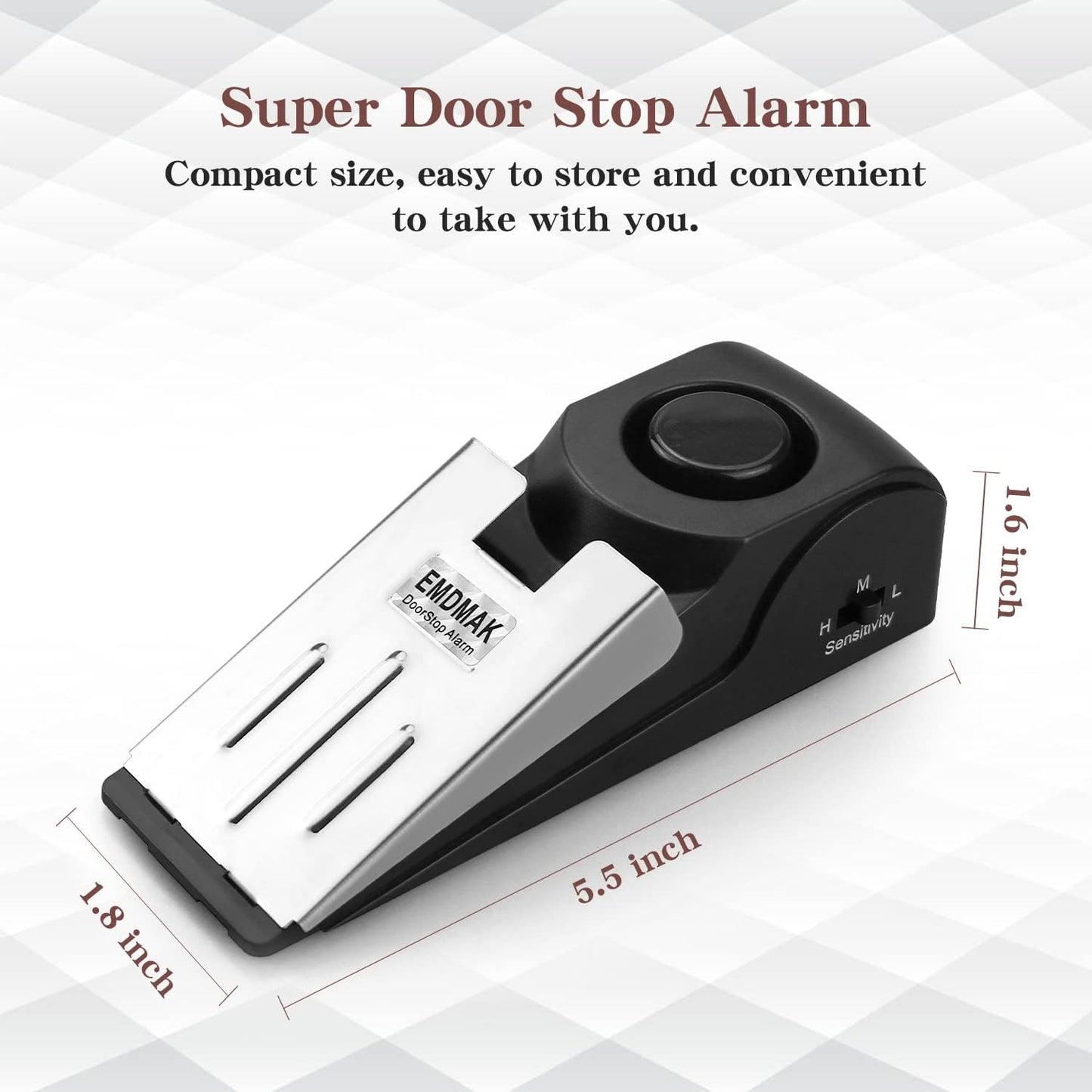 Door Stop Alarm with 120DB Siren Door Stop for Home & Travel (Black) (Pack of 2)