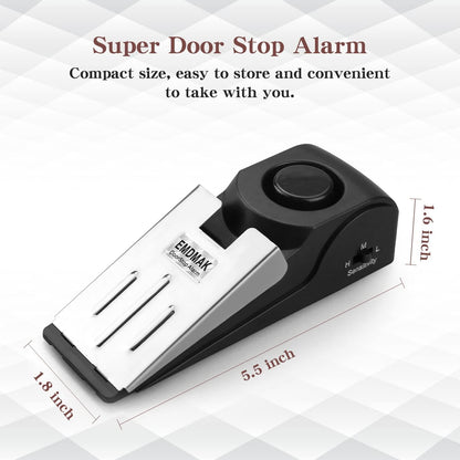 Door Stop Alarm with 120DB Siren Door Stop for Home & Travel (Black) (Pack of 2)