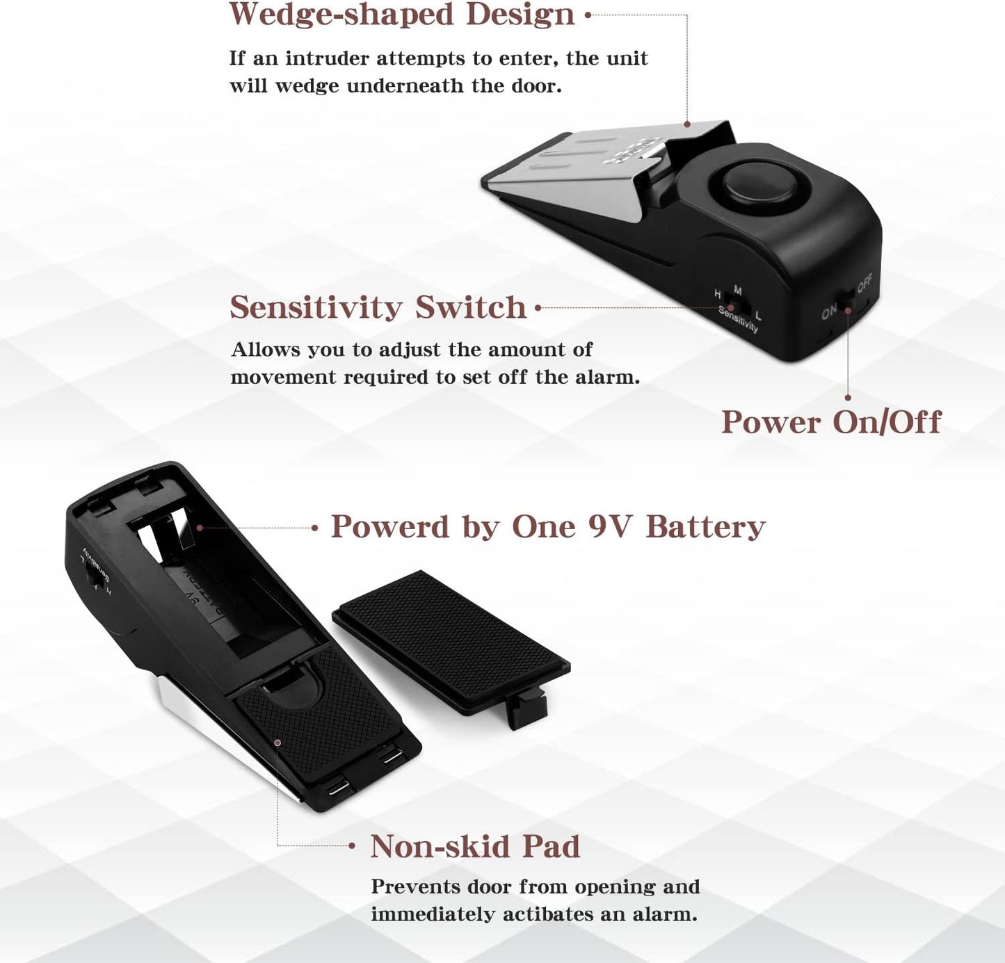 Door Stop Alarm with 120DB Siren Door Stop for Home & Travel (Black) (Pack of 2)