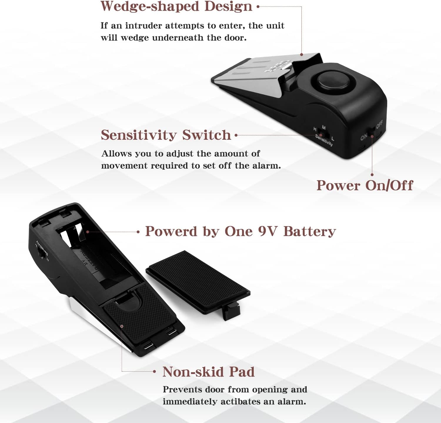 Door Stop Alarm with 120DB Siren Door Stop for Home & Travel (Black) (Pack of 2)