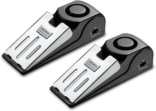 Door Stop Alarm with 120DB Siren Door Stop for Home & Travel (Black) (Pack of 2)