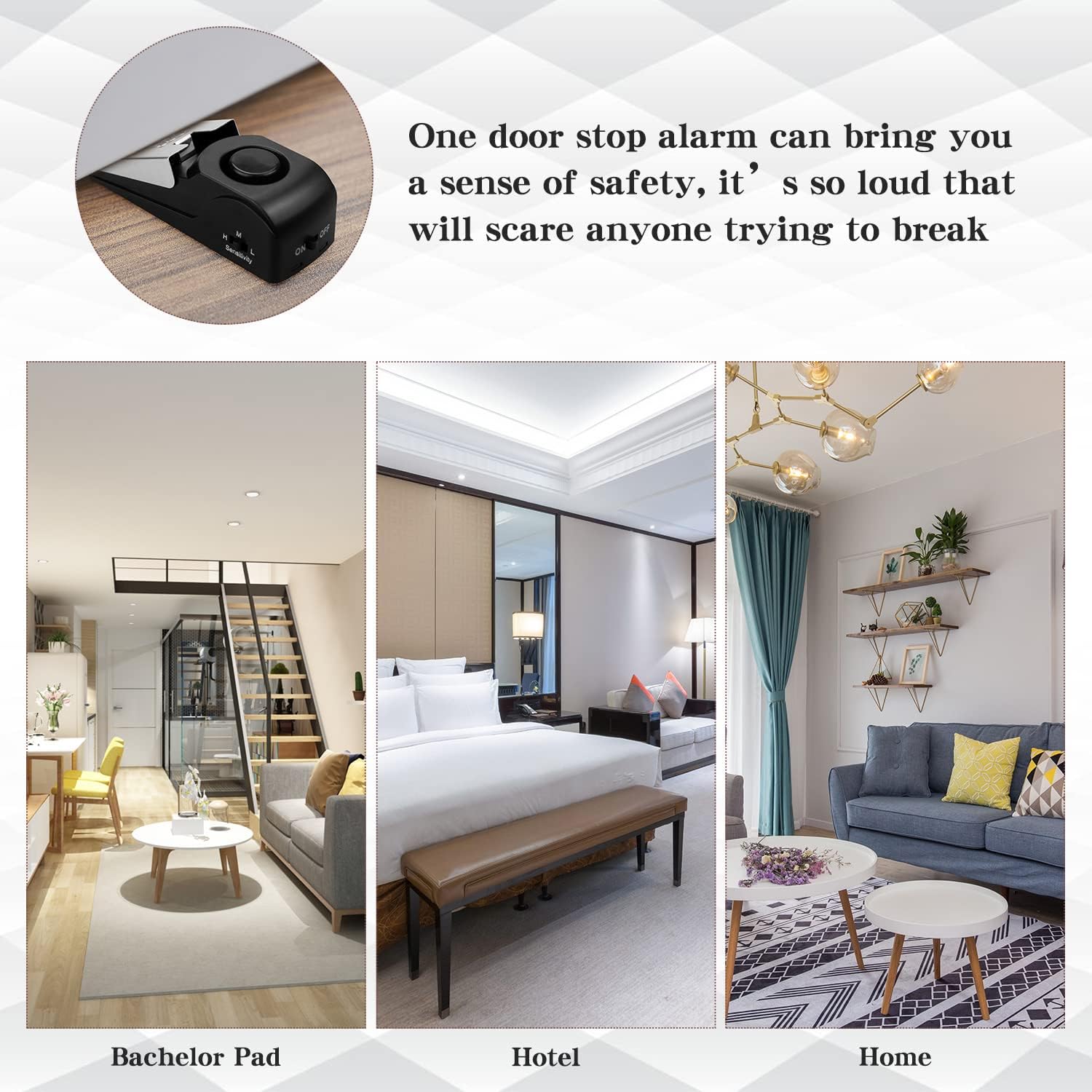 Door Stop Alarm with 120DB Siren Door Stop for Home & Travel (Black) (Pack of 2)
